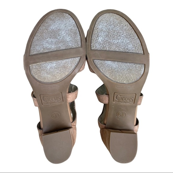 Circus by Sam Edelman Emilia Tan Back Zipper Open Toe Block Heels Size 6.5 - Picture 12 of 15